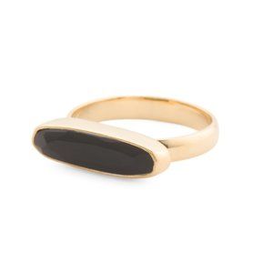 SHIVAM India 14kt Gold Plated Sterling Silver Modern Black Ring